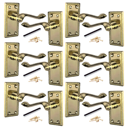 Marketplace JPG companion for Multipack Door Handles Georgian Lever Latch Roped Edge Brass 1/4/6 Pairs - 8mm