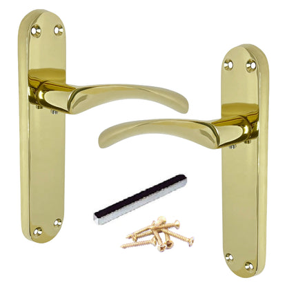 Marketplace JPG companion for Monja Astrid Door Handles Arched Lever Polished Brass Latch Hinges Pack