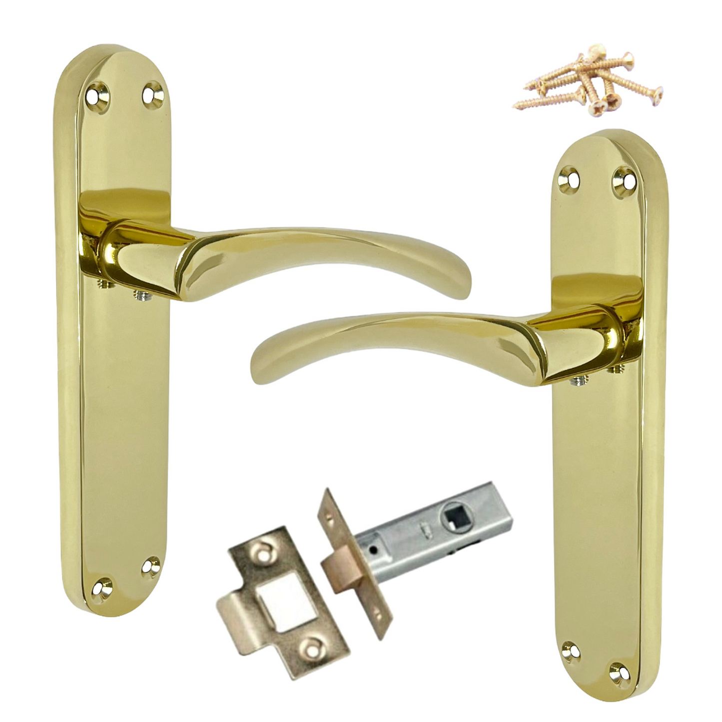 Monja Astrid Door Handles Arched Lever Polished Brass Latch Pack