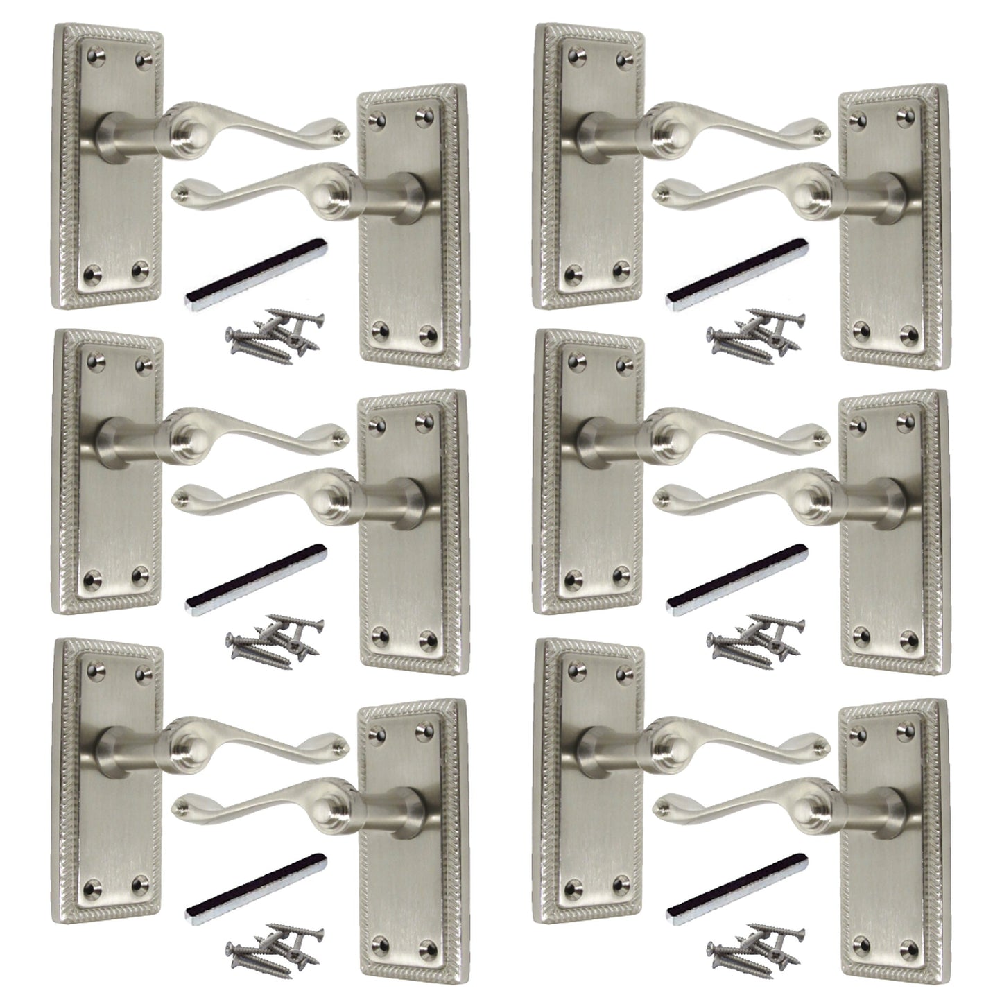 Marketplace JPG companion for Multipack Door Handles Georgian Lever Latch Roped Edge Satin 1/4/6 Pairs - 8mm
