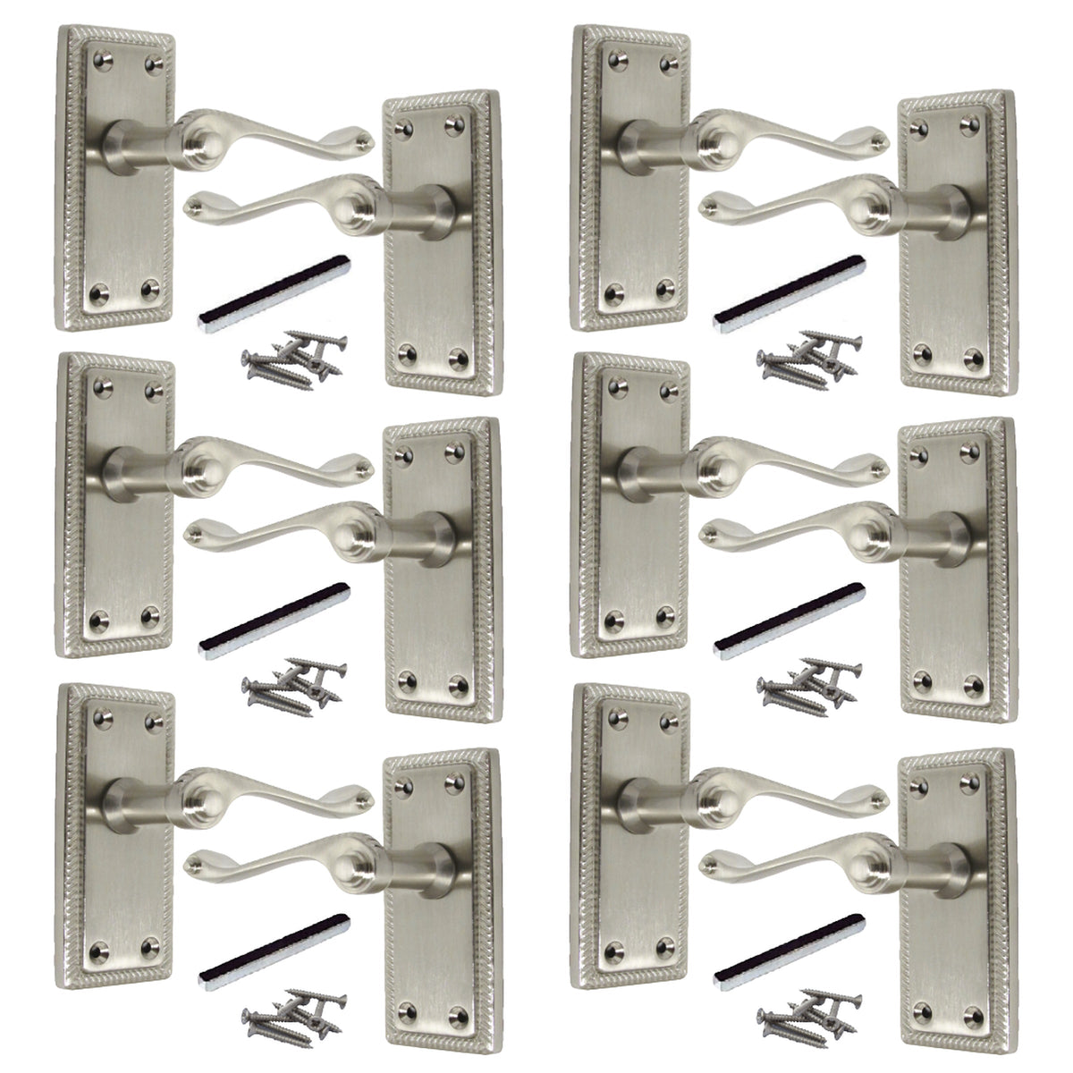 Marketplace JPG companion for Multipack Door Handles Georgian Lever Latch Roped Edge Satin 1/4/6 Pairs - 8mm