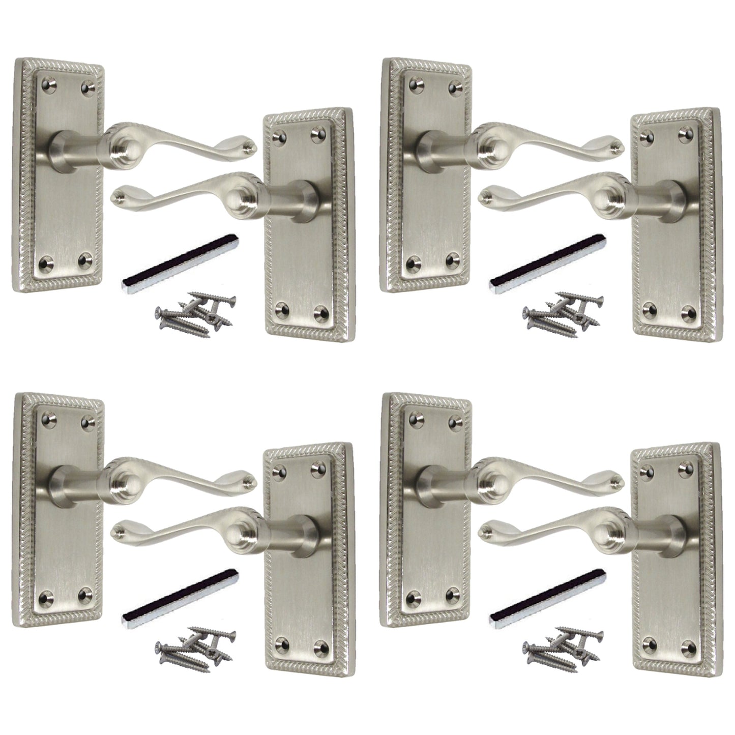 Marketplace JPG companion for Multipack Door Handles Georgian Lever Latch Roped Edge Satin 1/4/6 Pairs - 8mm