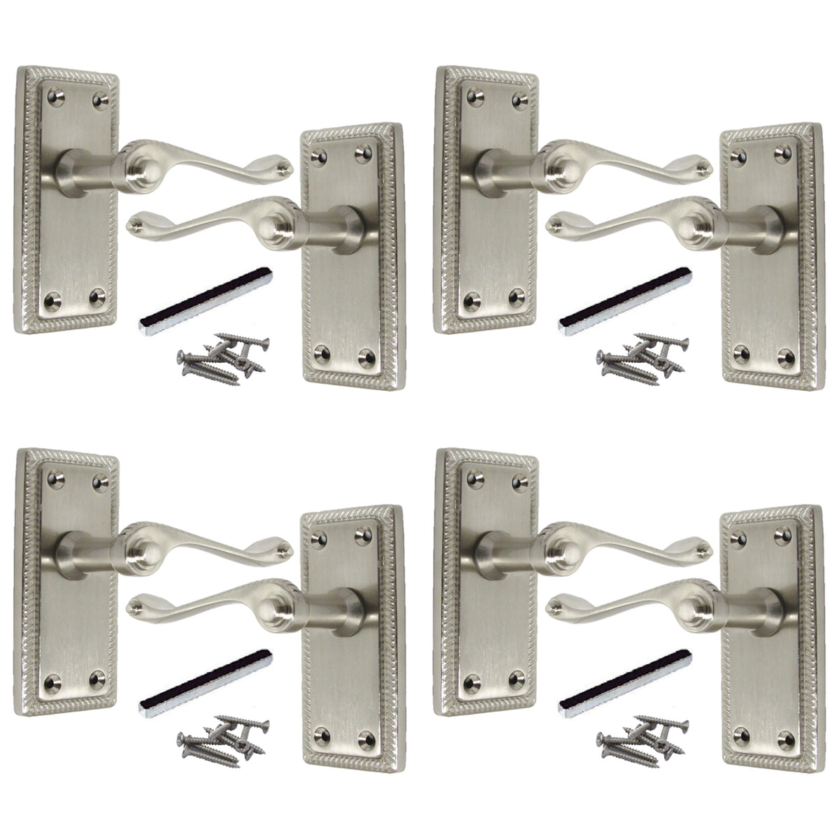 Marketplace JPG companion for Multipack Door Handles Georgian Lever Latch Roped Edge Satin 1/4/6 Pairs - 8mm