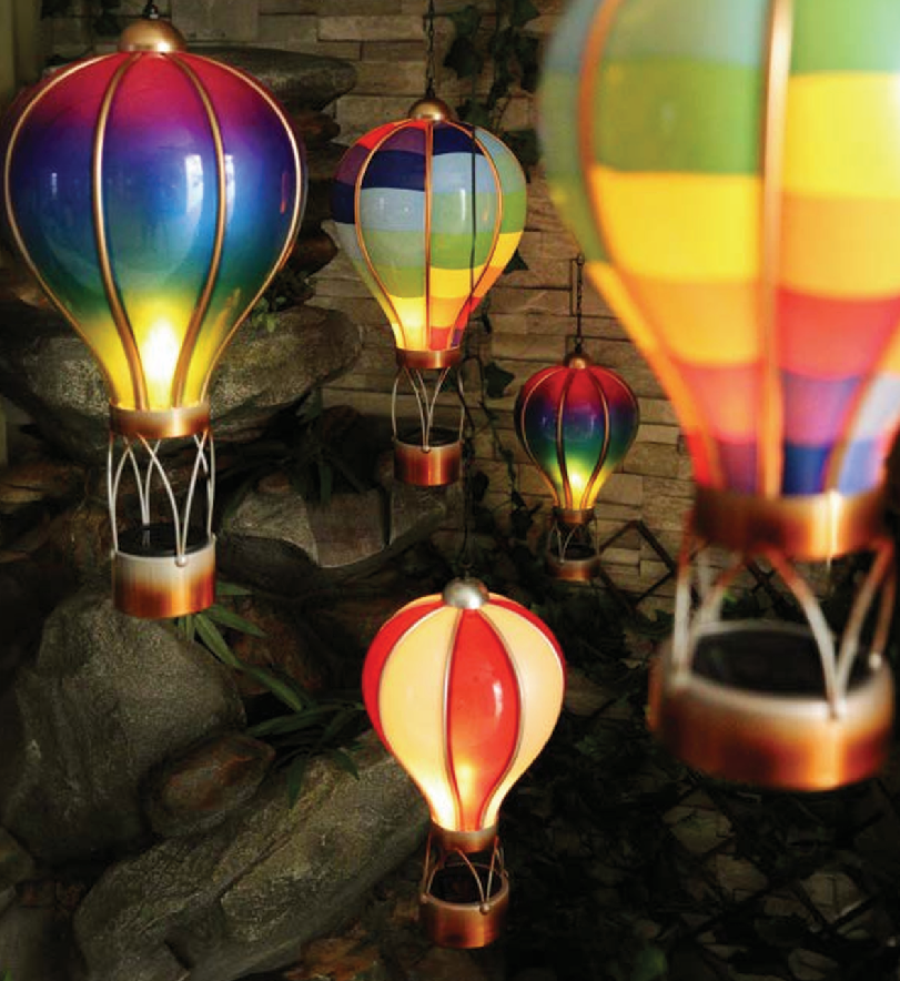 Red and White Solar Hot Air Balloon – Outdoor Hanging LED Light for Garden, Patio & Porch Décor