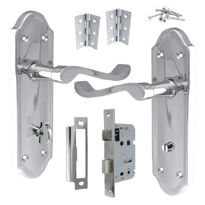 Marketplace JPG companion for Ashford Door Handle Bathroom Lock Scroll Lever - Chrome Bath Pack Hinges - 47mm