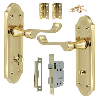 Marketplace JPG companion for Ashford Door Handle Bathroom Lock Scroll Lever - Polished Brass Bath Pack Hinges