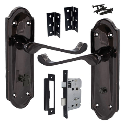 Marketplace JPG companion for Ashford Door Handle Bathroom Lock Scroll Lever - Black Nickel Bath Pack Hinges