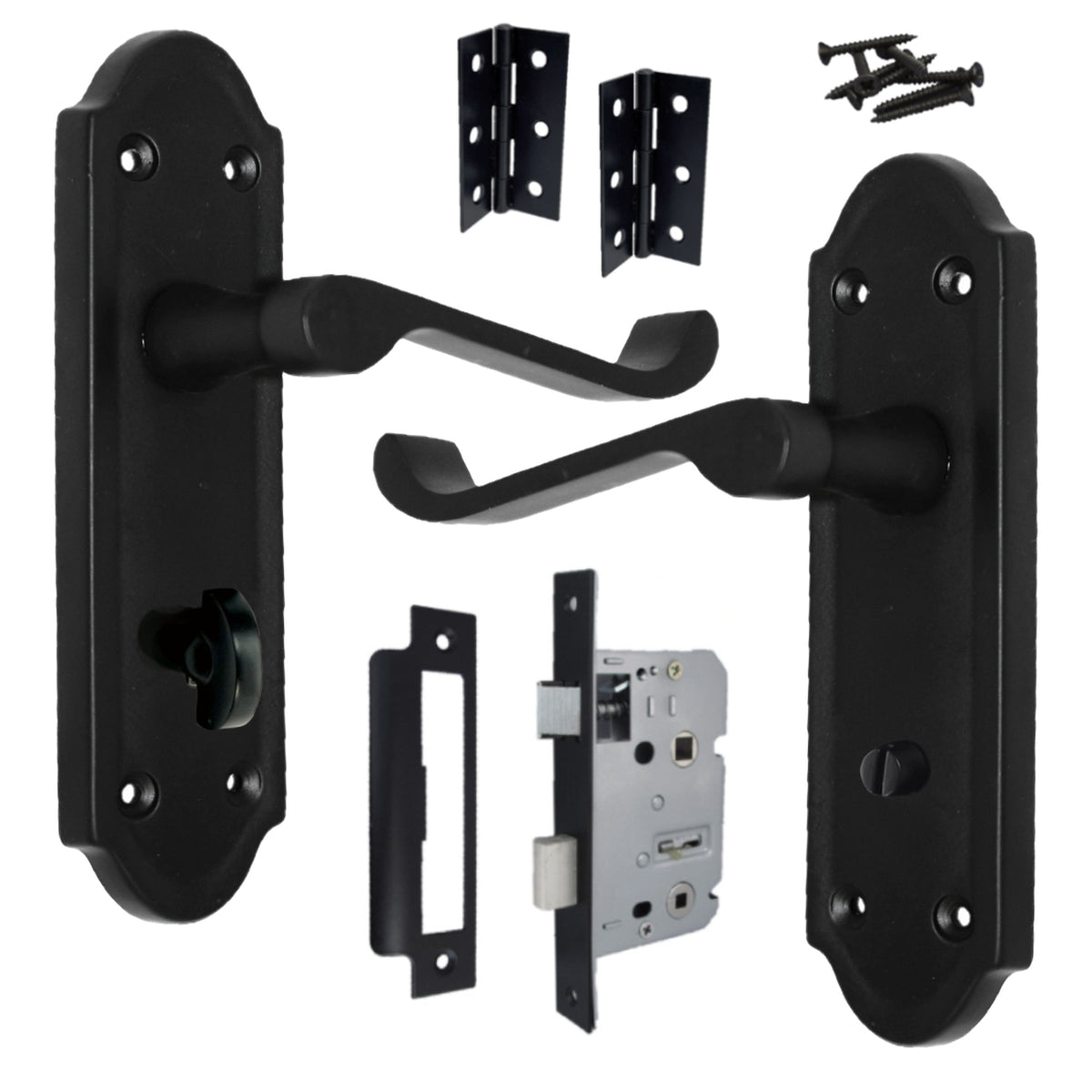 Marketplace JPG companion for Ashford Door Handle Bathroom Lock Scroll Lever - Matt Black Bath Pack Hinges