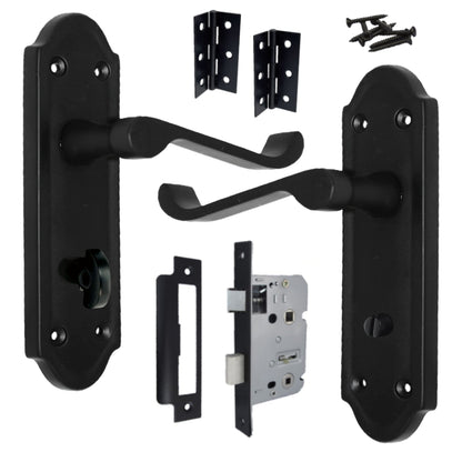 Marketplace JPG companion for Ashford Door Handle Bathroom Lock Scroll Lever - Matt Black Bath Pack Hinges