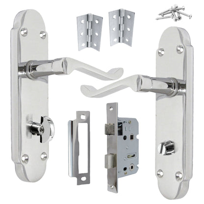Marketplace JPG companion for Epsom Door Handle Bathroom Lock Scroll Lever - Polished Chrome Pack Hinges - 3"