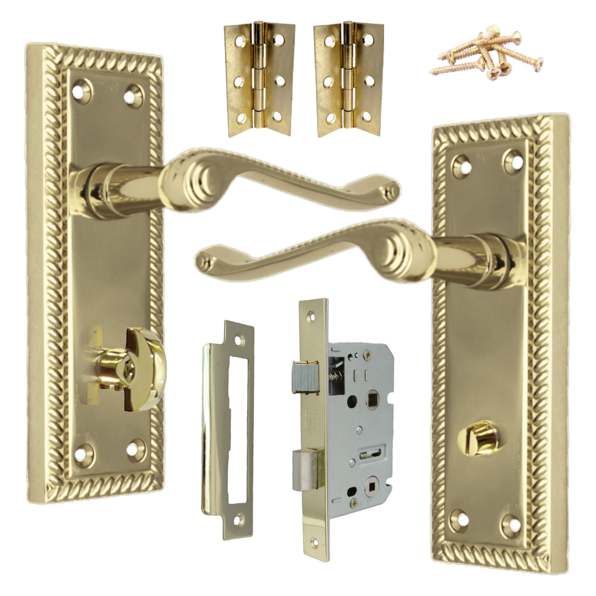 Marketplace JPG companion for Georgian Door Handle Brass, Bathroom WC Toilet Handles, Mortice Lock Hinges Set - 150mm X 48mm