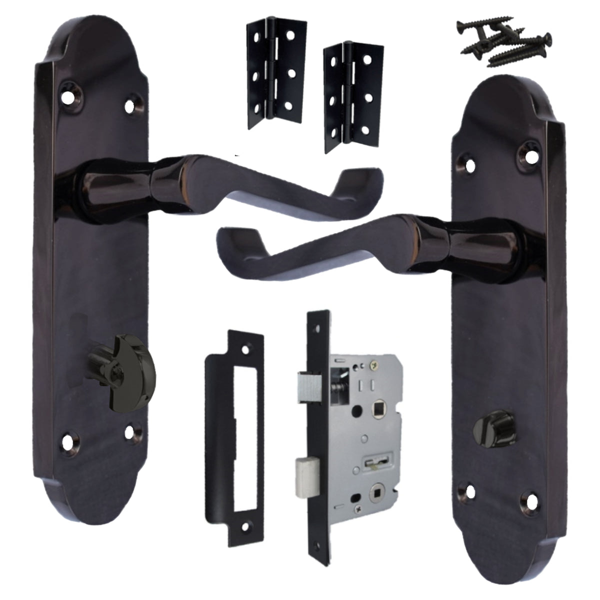 Marketplace JPG companion for Epsom Door Handle Bathroom Lock Scroll Lever - Black Nickel Pack Hinges