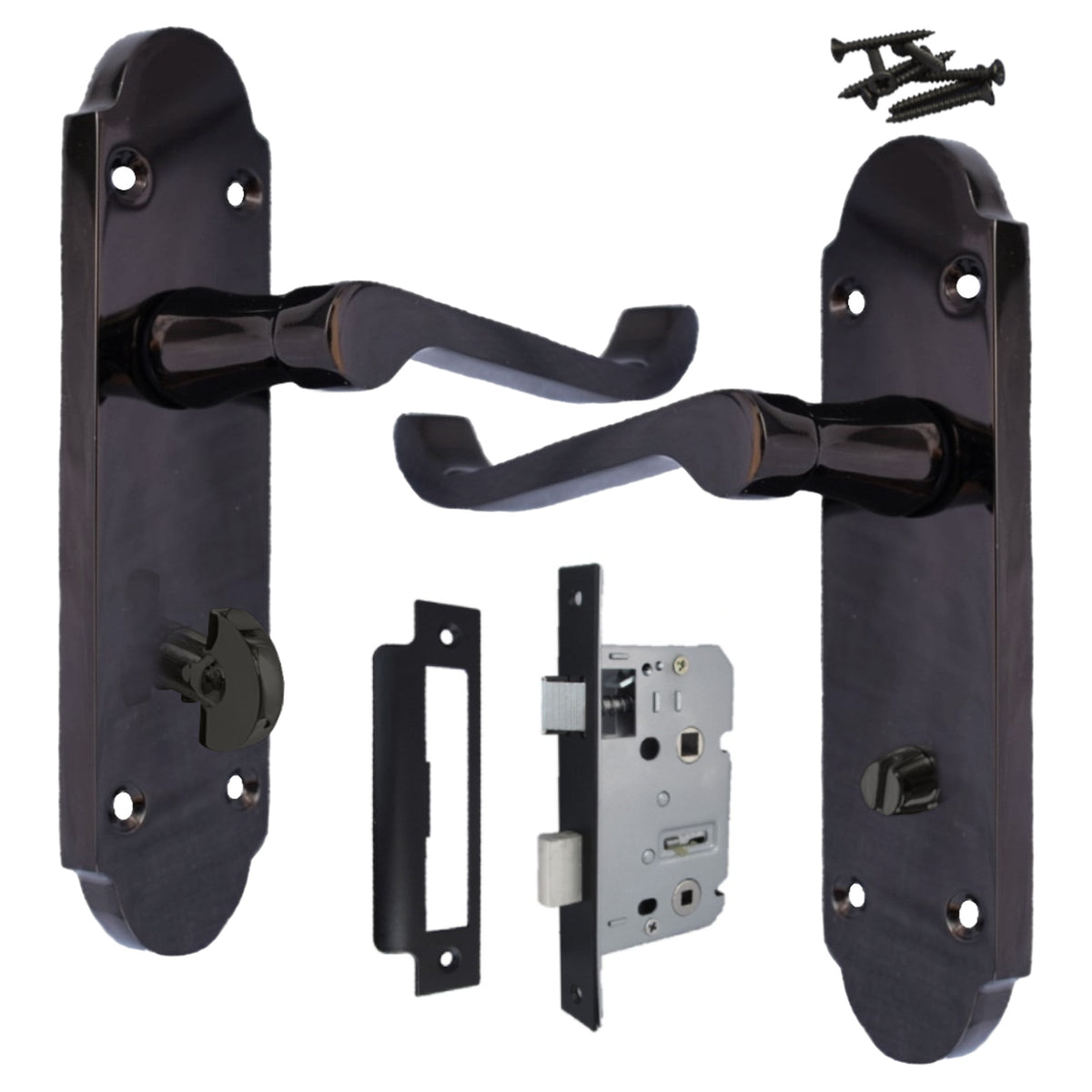 Marketplace JPG companion for Epsom Door Handle Bathroom Lock Scroll Lever - Black Nickel Pack