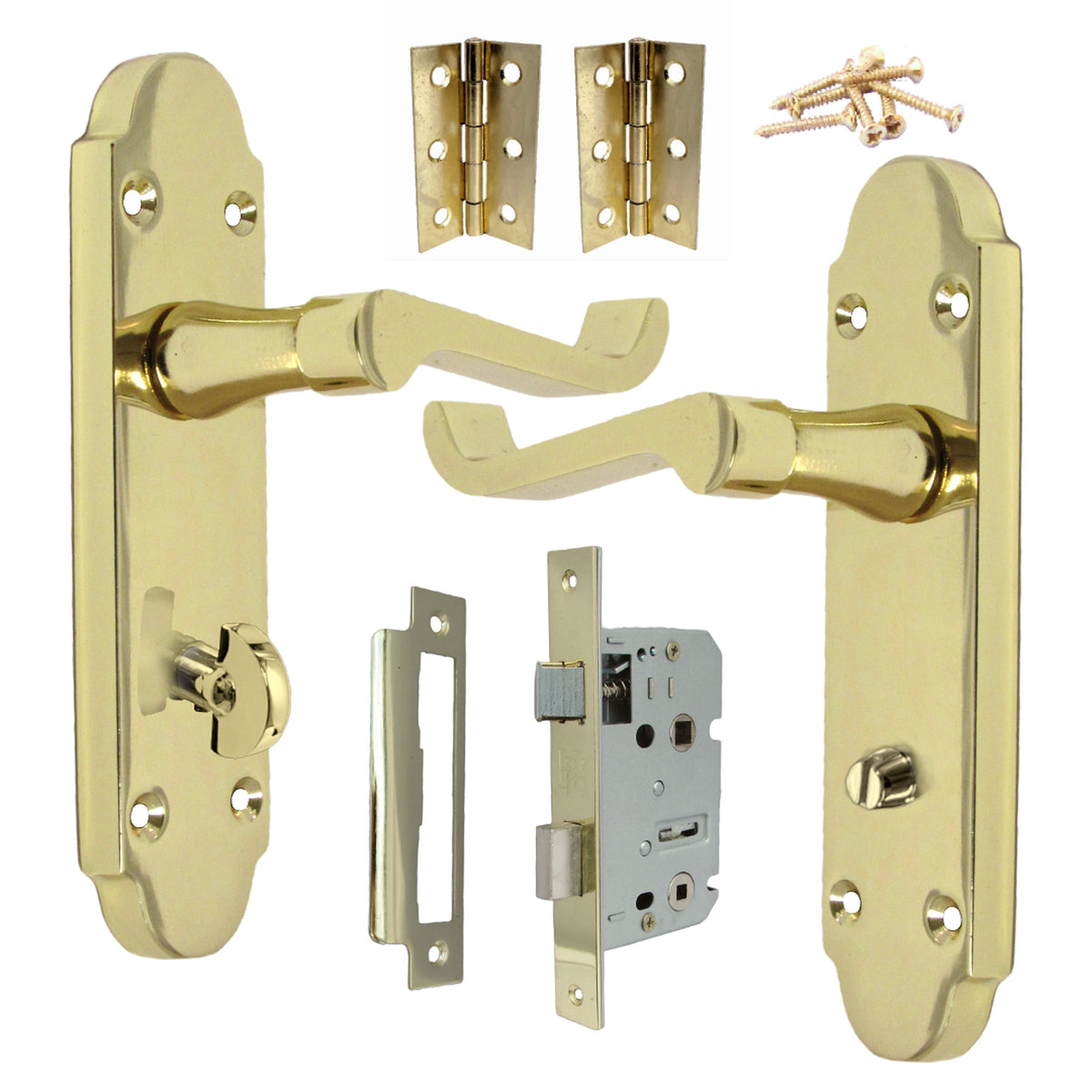 Marketplace JPG companion for Epsom Door Handle Bathroom Lock Scroll Lever - Brass Pack Hinges