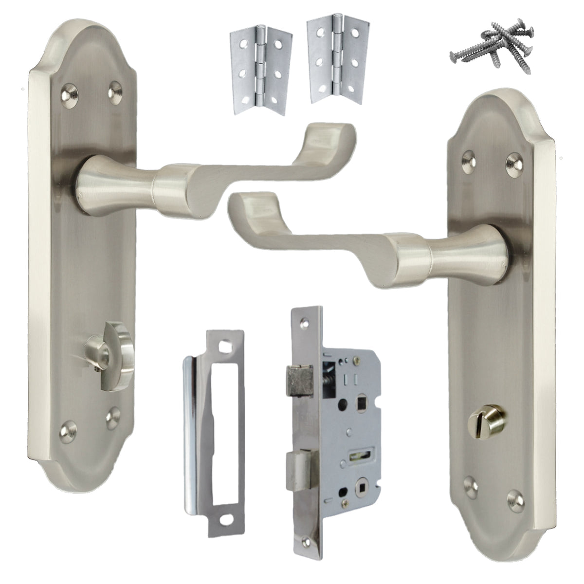 Marketplace JPG companion for Ashford Door Handle Bathroom Lock Scroll Lever - Satin Bath Pack Hinges
