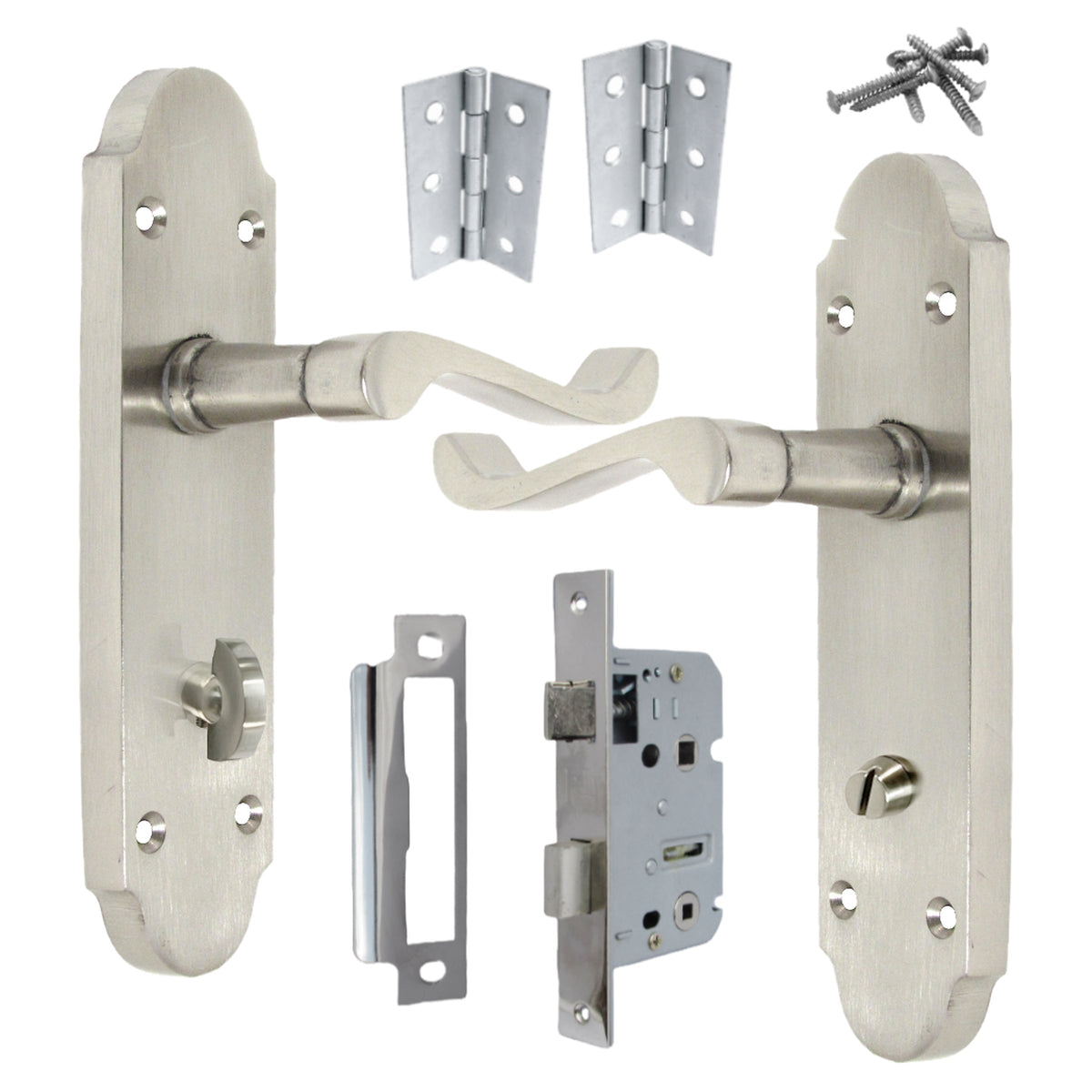Marketplace JPG companion for Epsom Door Handles Bathroom Lock Scroll Lever - Satin Pack Hinges