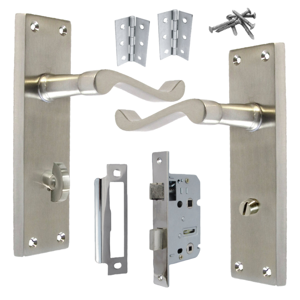 Marketplace JPG companion for Door Handles Victorian Scroll Lever Bath Lock - Satin Pack Hinges 150 X 40mm