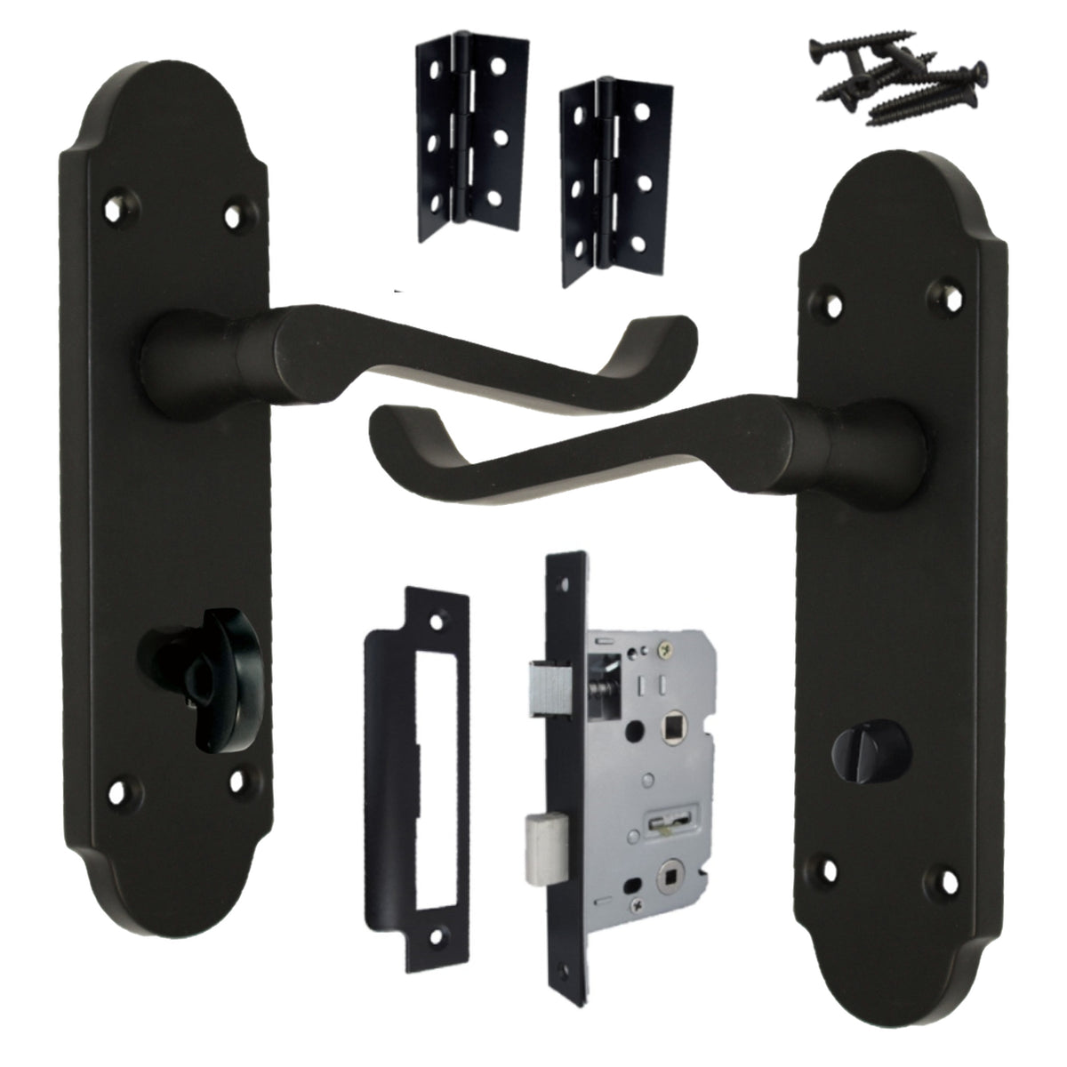 Marketplace JPG companion for Epsom Door Handle Bathroom Lock Scroll Lever - Matt Black Pack Hinges
