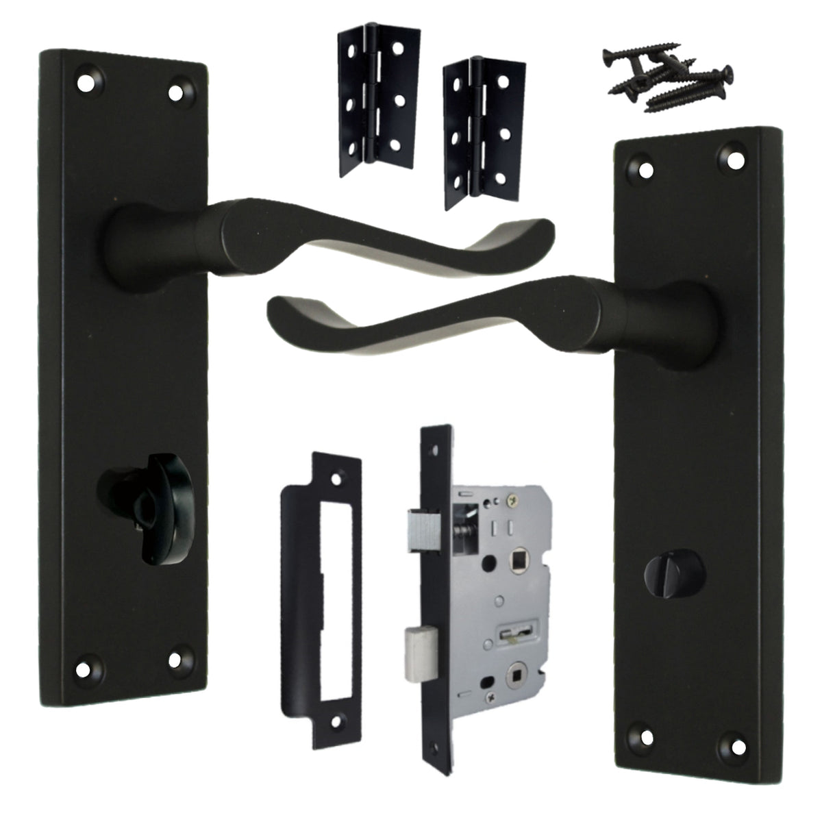 Marketplace JPG companion for Door Handles Victorian Scroll Lever Bath Lock - Matt Black Pack Hinges 150 X 40mm