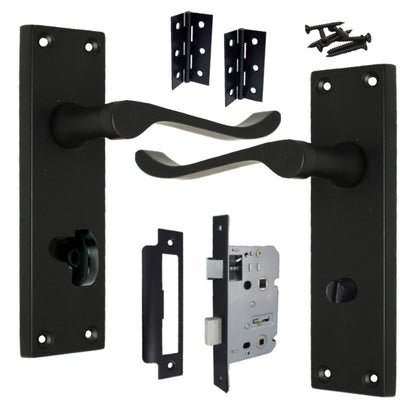 Marketplace JPG companion for Door Handles Victorian Scroll Lever Bath Lock - Matt Black Pack Hinges 150 X 40mm