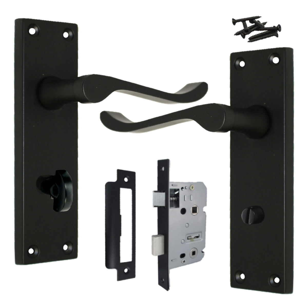 Marketplace JPG companion for Door Handles Victorian Scroll Lever Bath Lock - Matt Black Pack 150 X 40mm
