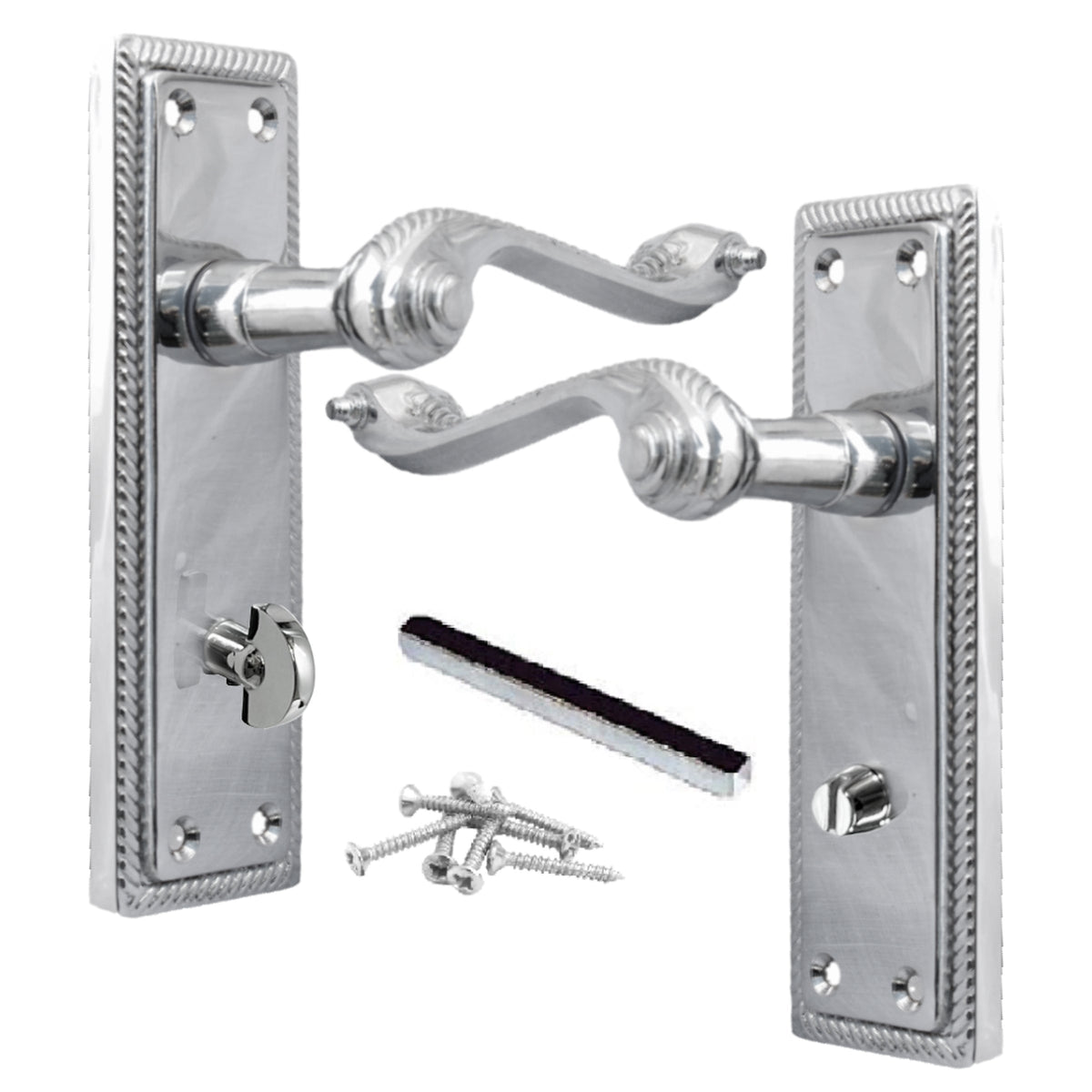 Marketplace JPG companion for Door Handles Georgian Lever Bathroom Lock Roped Edge - Chrome 150mm X 50mm - 150mm X 48mm