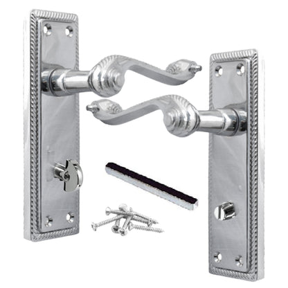 Marketplace JPG companion for Door Handles Georgian Lever Bathroom Lock Roped Edge - Chrome 150mm X 50mm - 150mm X 48mm