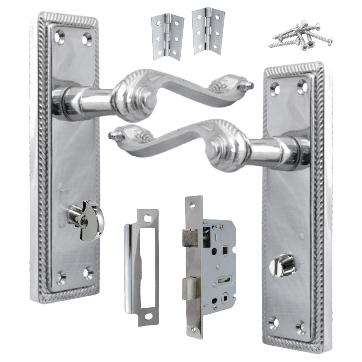 Marketplace JPG companion for Georgian Door Handle Chrome, Bathroom WC Toilet Handles, Mortice Lock Hinges Set - 3"