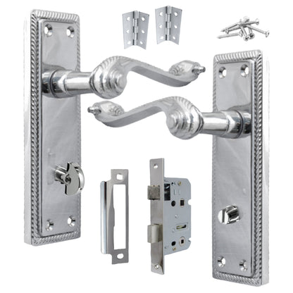 Marketplace JPG companion for Georgian Door Handle Chrome, Bathroom WC Toilet Handles, Mortice Lock Hinges Set - 3"