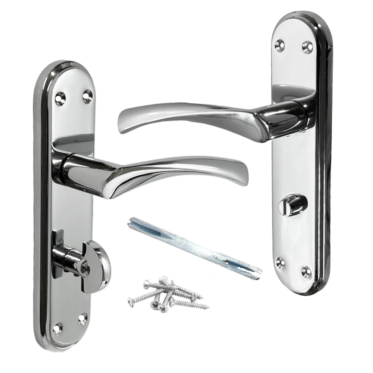 Marketplace JPG companion for Genova Door Handles Polished Chrome Twist Lever Bathroom Lock on Modern Marina Backplate