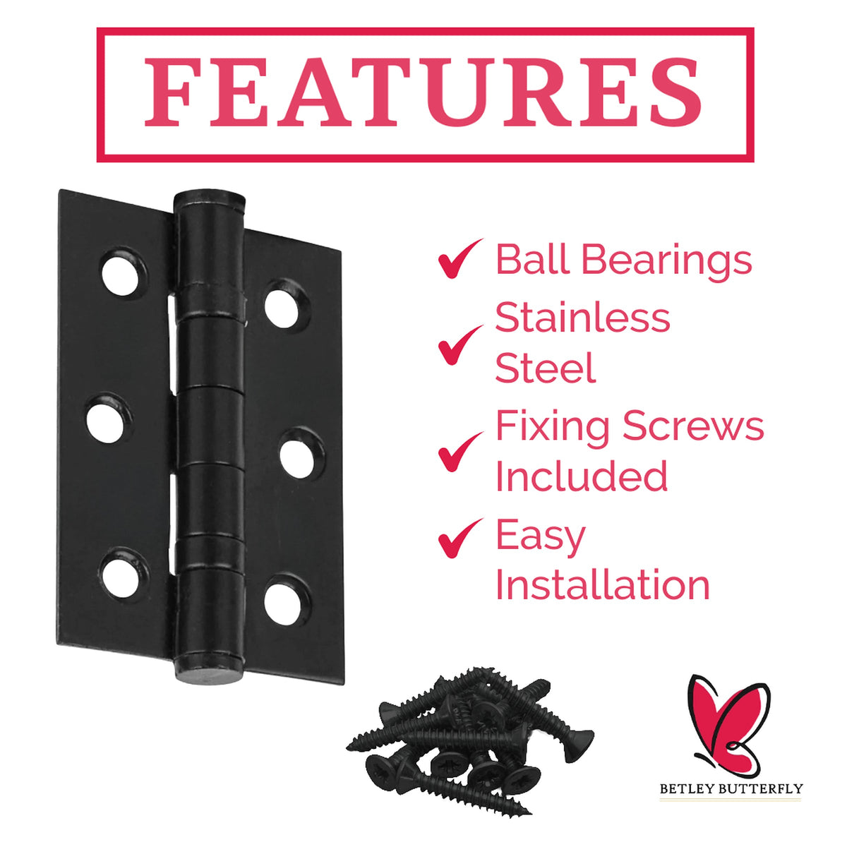 Marketplace JPG companion for 3" (76mm) Steel Ball Bearing Butt Hinges - Matt Black Door Hinges with Screws