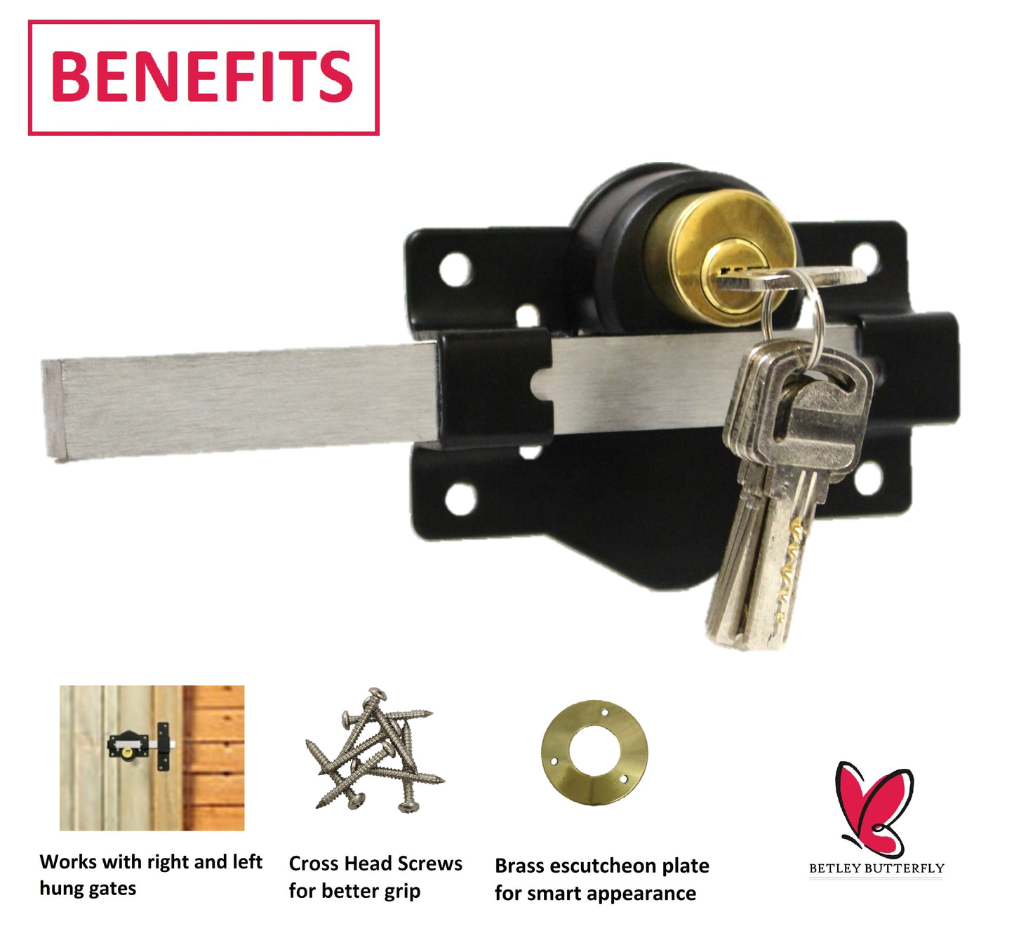 SECURITY 50 /70mm DOUBLE Long Throw Bolt Gate Lock Garage Shed 5 Keys AND HANDLE