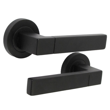 Cafri Line Door Handle Rectangular Matt Black Lever Rose Internal Handles + 64mm Latch & Hinges