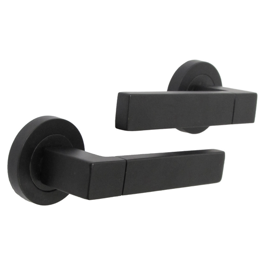 Cafri Line Door Handle Rectangular Matt Black Lever on Rose Internal Latch Doors Handles