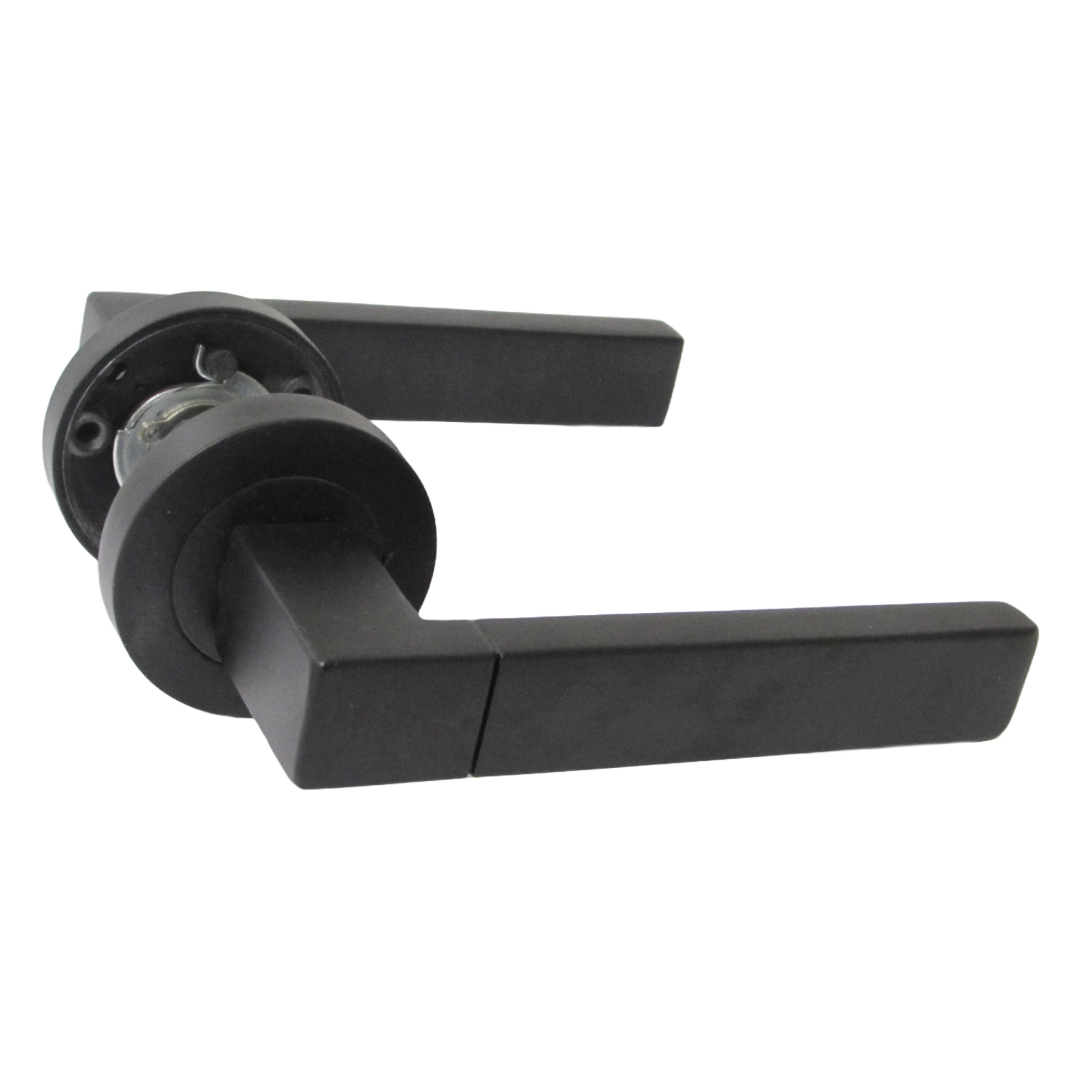 Cafri Line Door Handle Rectangular Matt Black Lever on Rose Internal Latch Doors Handles