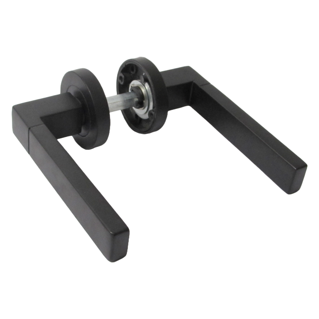 Cafri Line Door Handle Bathroom Set Rectangular Matt Black Lever Rose Internal Thumbturn