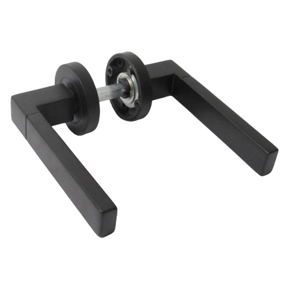 Cafri Line Door Handle Bathroom Set Rectangular Matt Black Lever Rose Internal Thumbturn