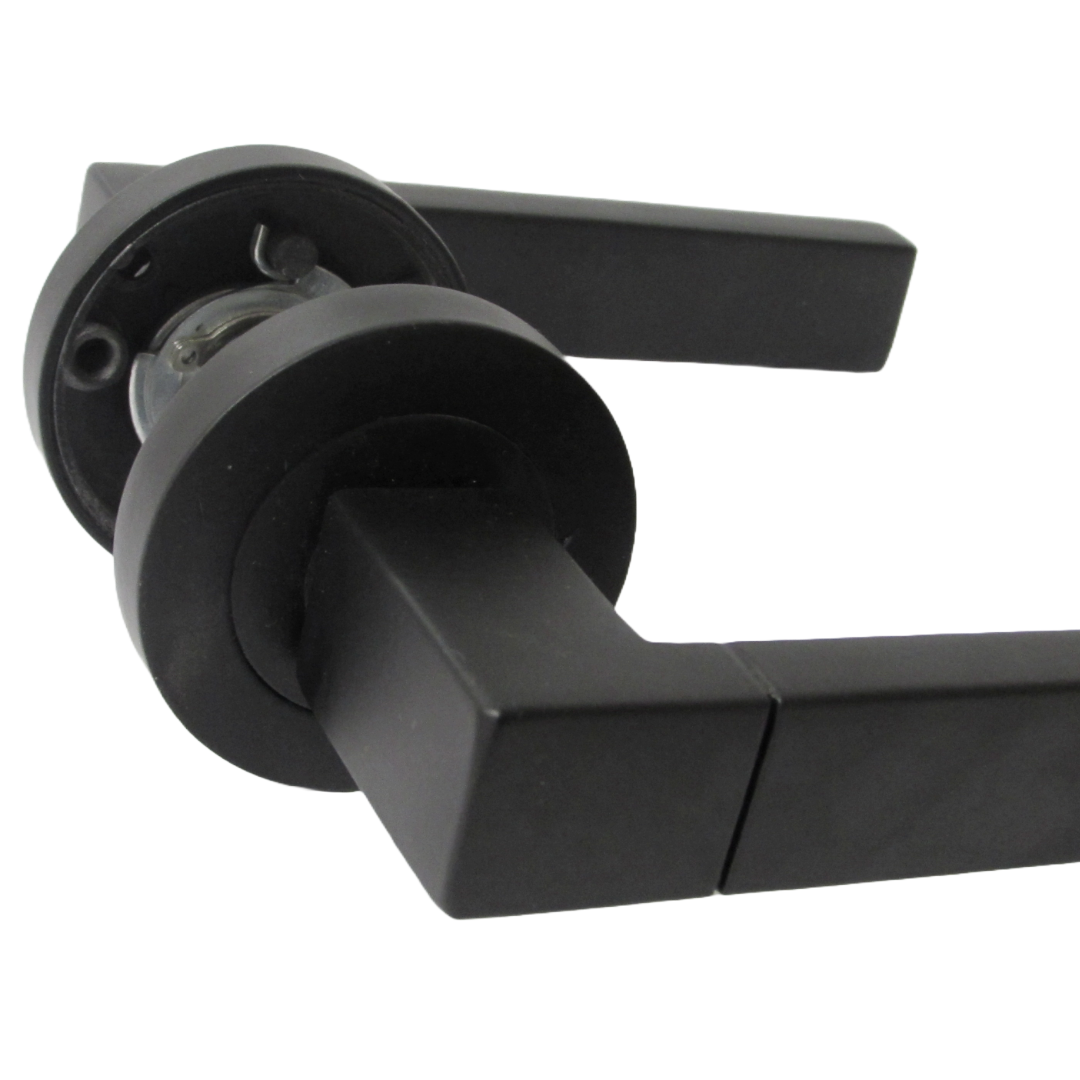 Cafri Line Door Handle Rectangular Matt Black Lever on Rose Internal Doors Handles + 64mm Latch