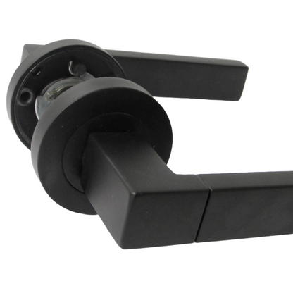 Cafri Line Door Handle Rectangular Matt Black Lever on Rose Internal Doors Handles + 64mm Latch