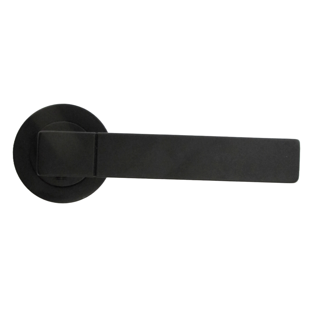 Cafri Line Door Handle Bathroom Set Rectangular Matt Black Lever Rose Internal Thumbturn