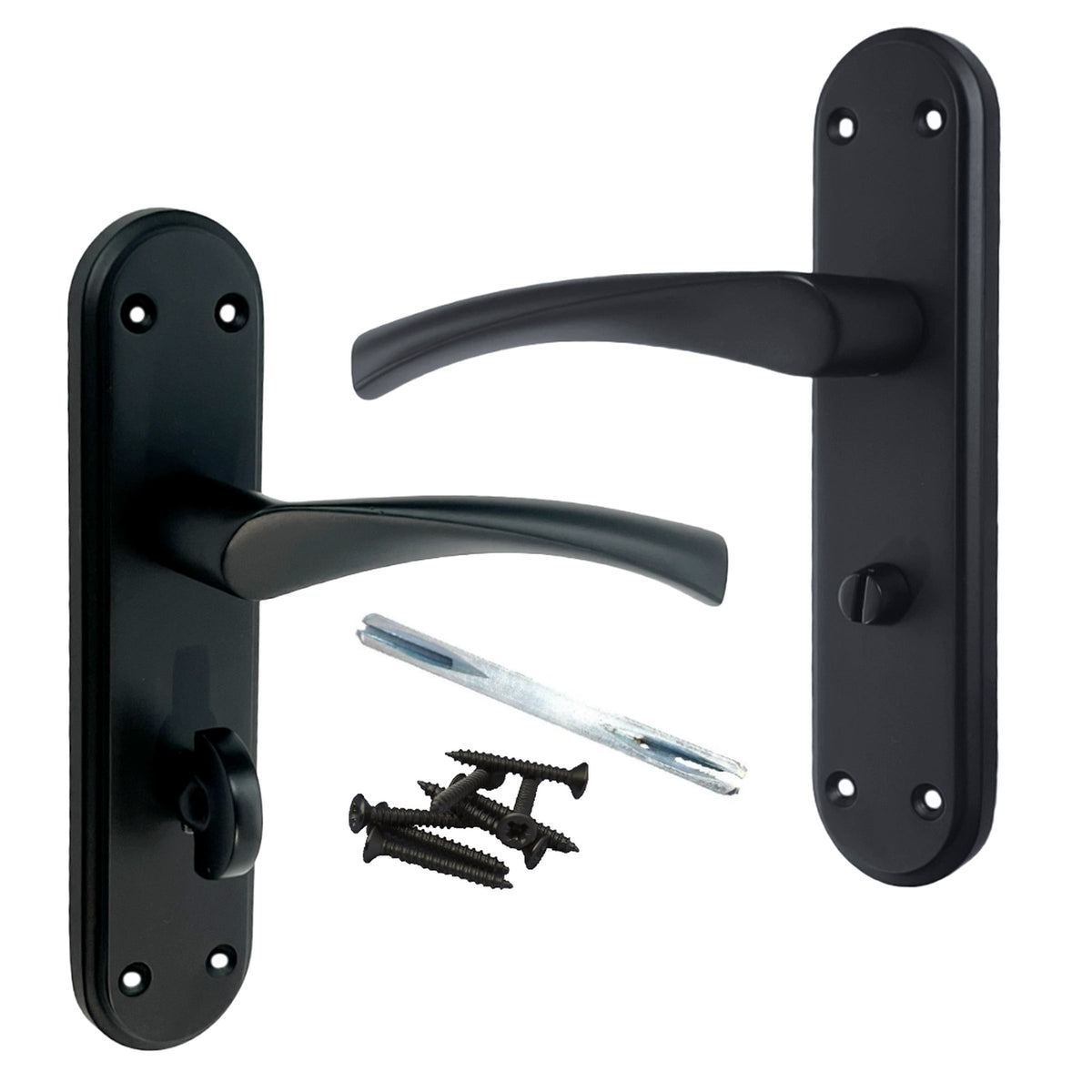Marketplace JPG companion for Genova Door Handles Matt Black Twist Lever Bathroom Lock on Modern Marina Backplate