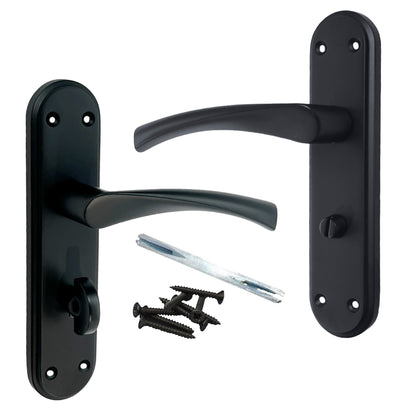 Marketplace JPG companion for Genova Door Handles Matt Black Twist Lever Bathroom Lock on Modern Marina Backplate