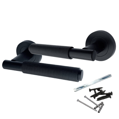 Marketplace JPG companion for Knurled Turning Door Handles Matt Black Lever on Round Rose Latch Handle Luxe