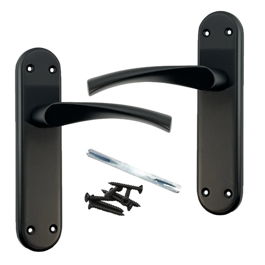 Genova Door Handles Matt Black Twist Lever Latch on Modern Marina Backplate