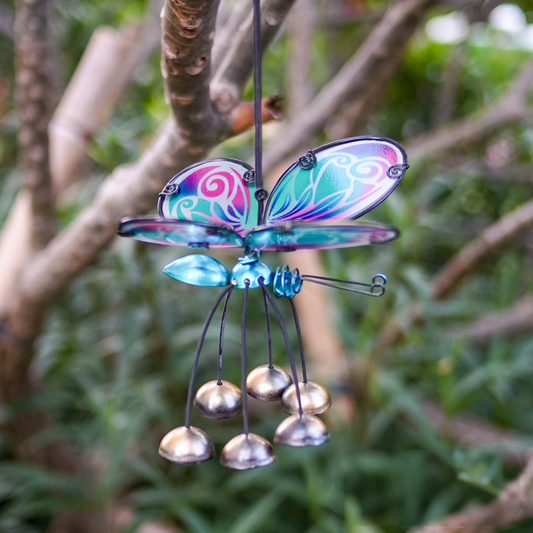Glass Wing Fancy Butterfly Bobbin' Bells - Blue