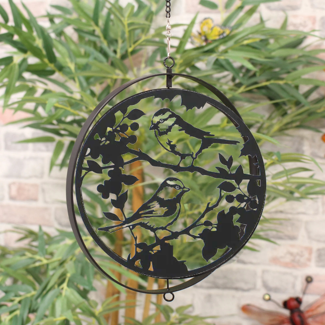Blue tit Bird Silhouette Hanging Orbit Spinner - Black
