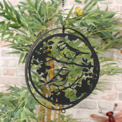 Blue tit Bird Silhouette Hanging Orbit Spinner - Black