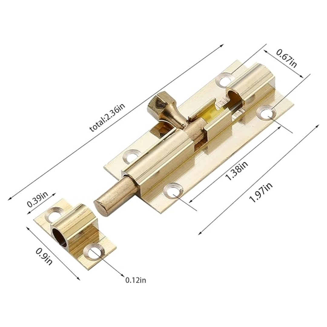 Serrure à pêne cylindrique en laiton de 5 cm (2 po) à glissière - Verrouillage de porte de sécurité avec vis - PACK MULTIPLE