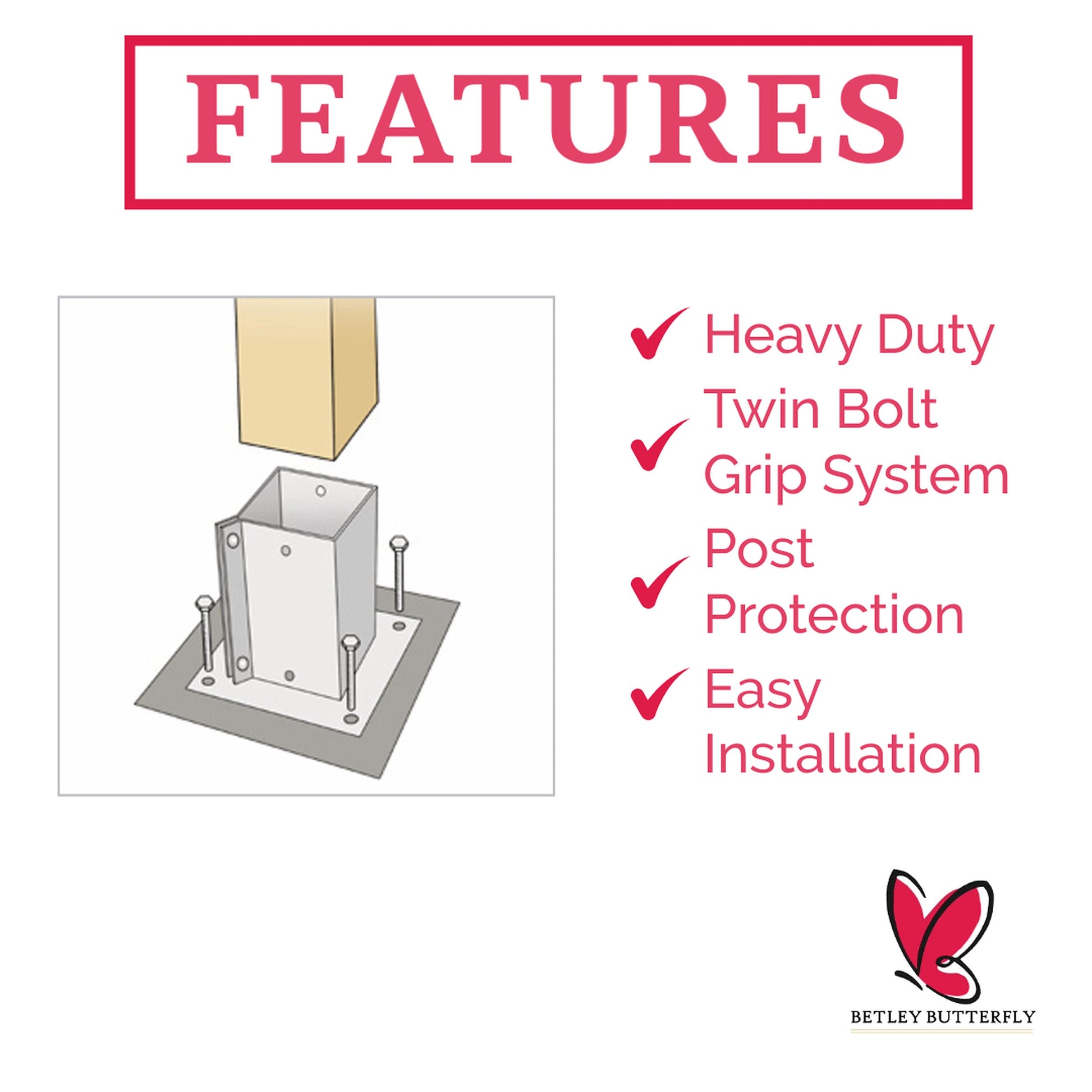 Marketplace JPG companion for Bolt Grip Fence Post Support Bolt Down Base - Epoxy Brown for 3" 4" Wooden Posts
