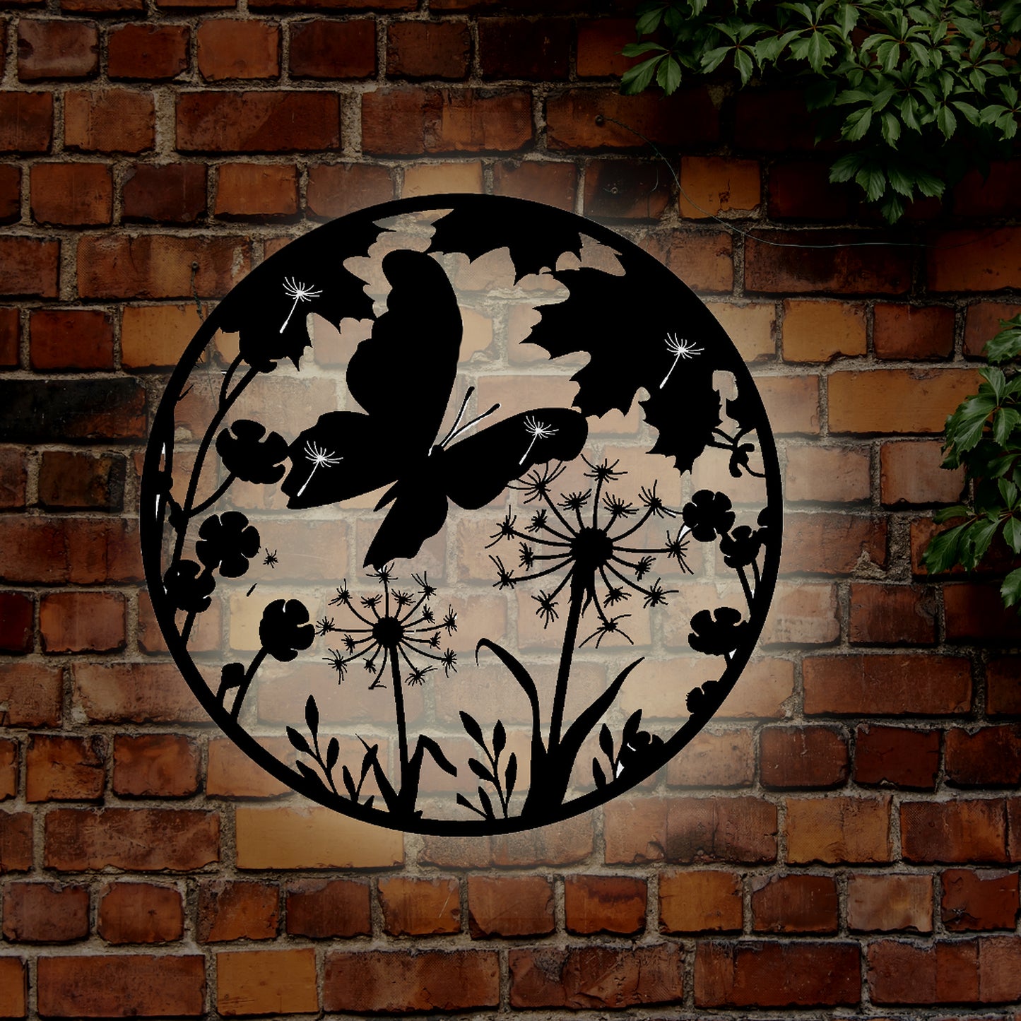 Tesco JPG version for Solar Backlit Butterfly Dandelion Silhouette Wall Art - Outdoor Metal Garden Decor - 50cm x 50cm x 3cm